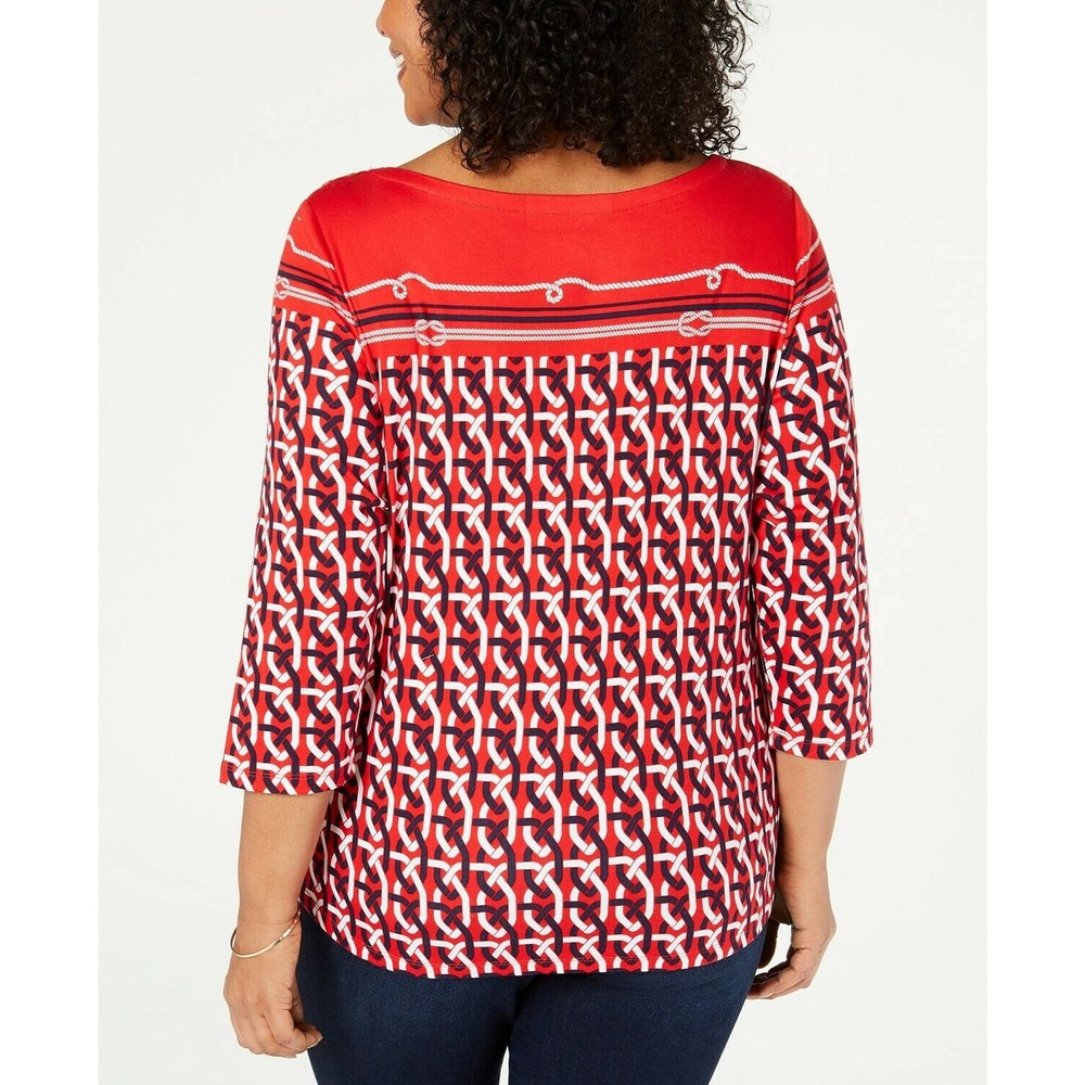 Charter Club Plus Knit Top Red Multi Sz 3X B13